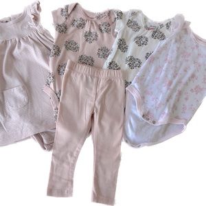 5 PIECE BUNDLE | Dress 9m | 3 Short Sleeved Onesies with matching pants 3-6m